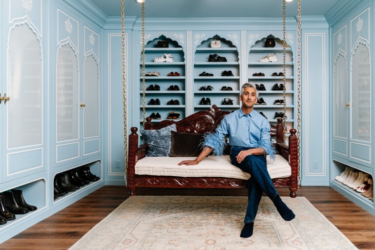Tan France seated in his closet, commercial portrait by Paige Nicolle